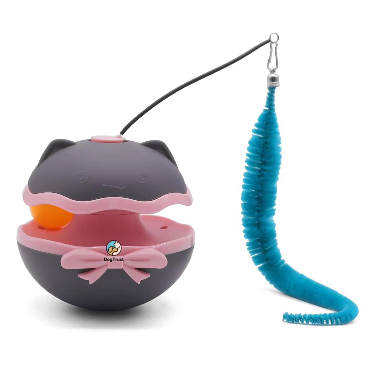 Dog Trust Cat Tumbler Treat Dispenser Toy  Interactive Puzzle Feeder With Dual Rolling Balls & Detachable Feather Wand Bell Toy