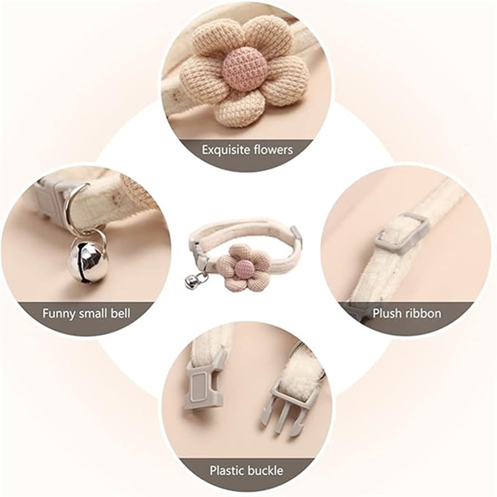 Dog Collar With Bell,Blue Flower Cat Collar With Bells Suede Girl Cute Fancy Puppy Collar With Bells For Xxs Xs Tiny Little Kitt