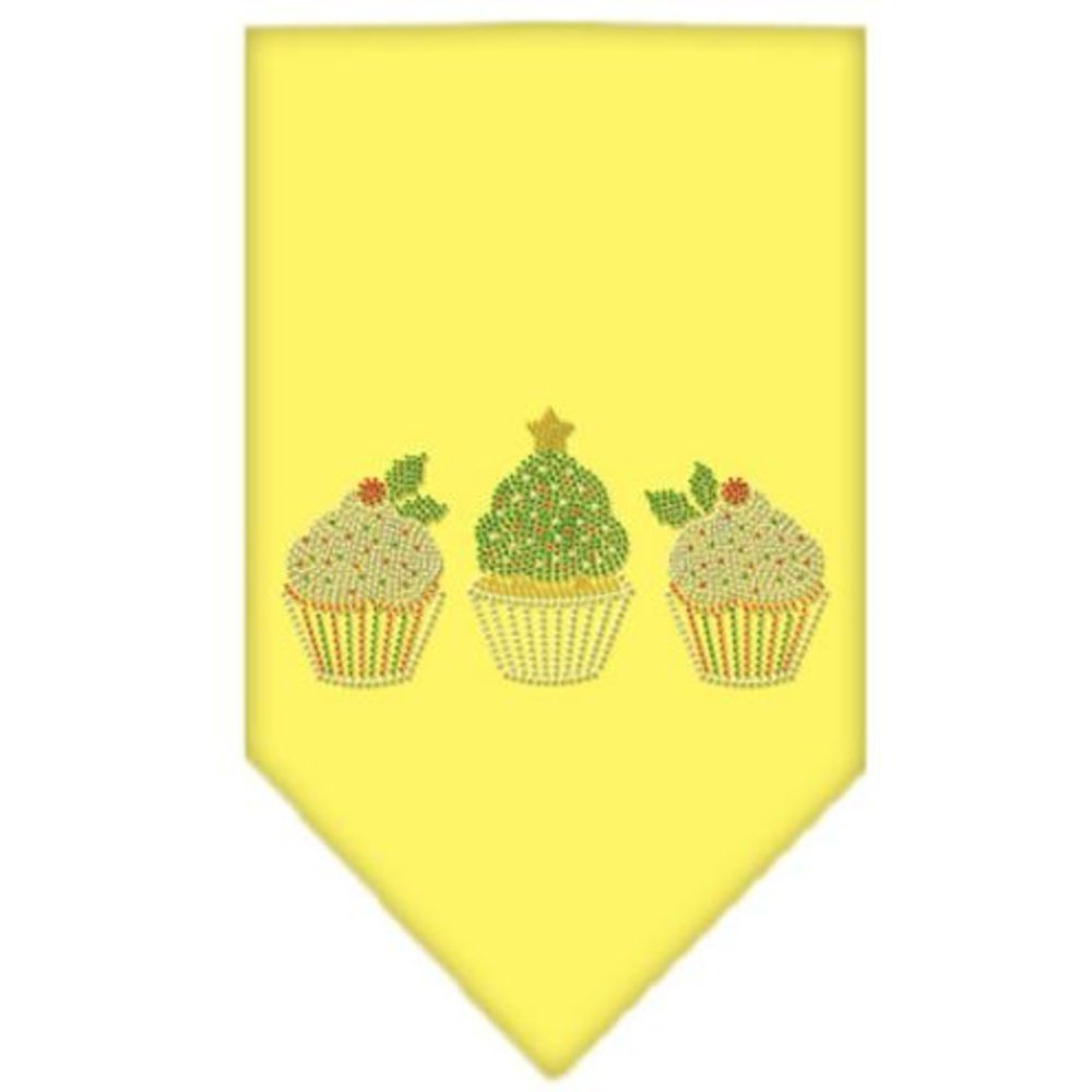 Christmas Pet and Dog Bandana Rhinestone, Christmas Cupcakes Yellow Large