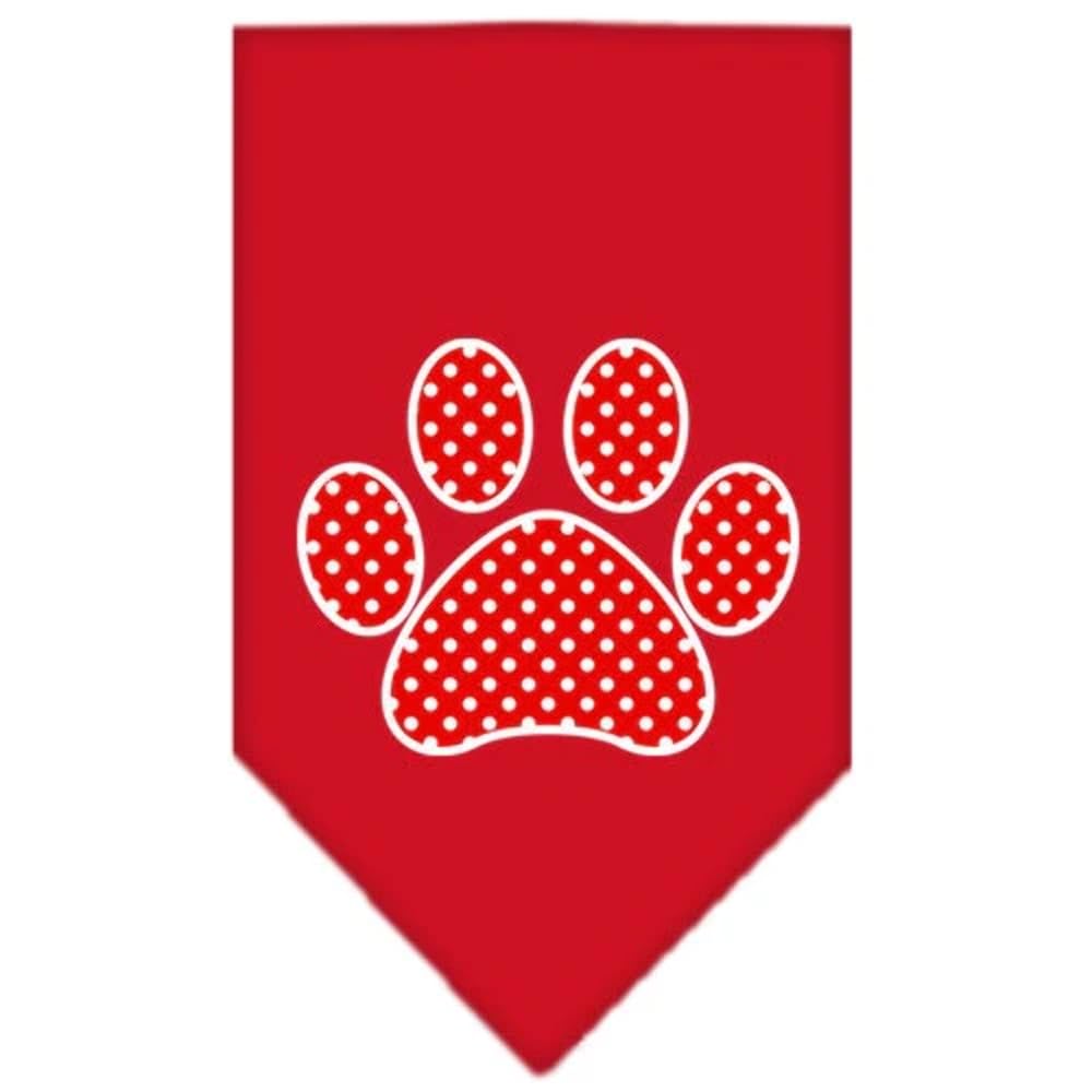 Pet and Dog Bandana Screen Printed, Red Swiss Dot Paw Red Large