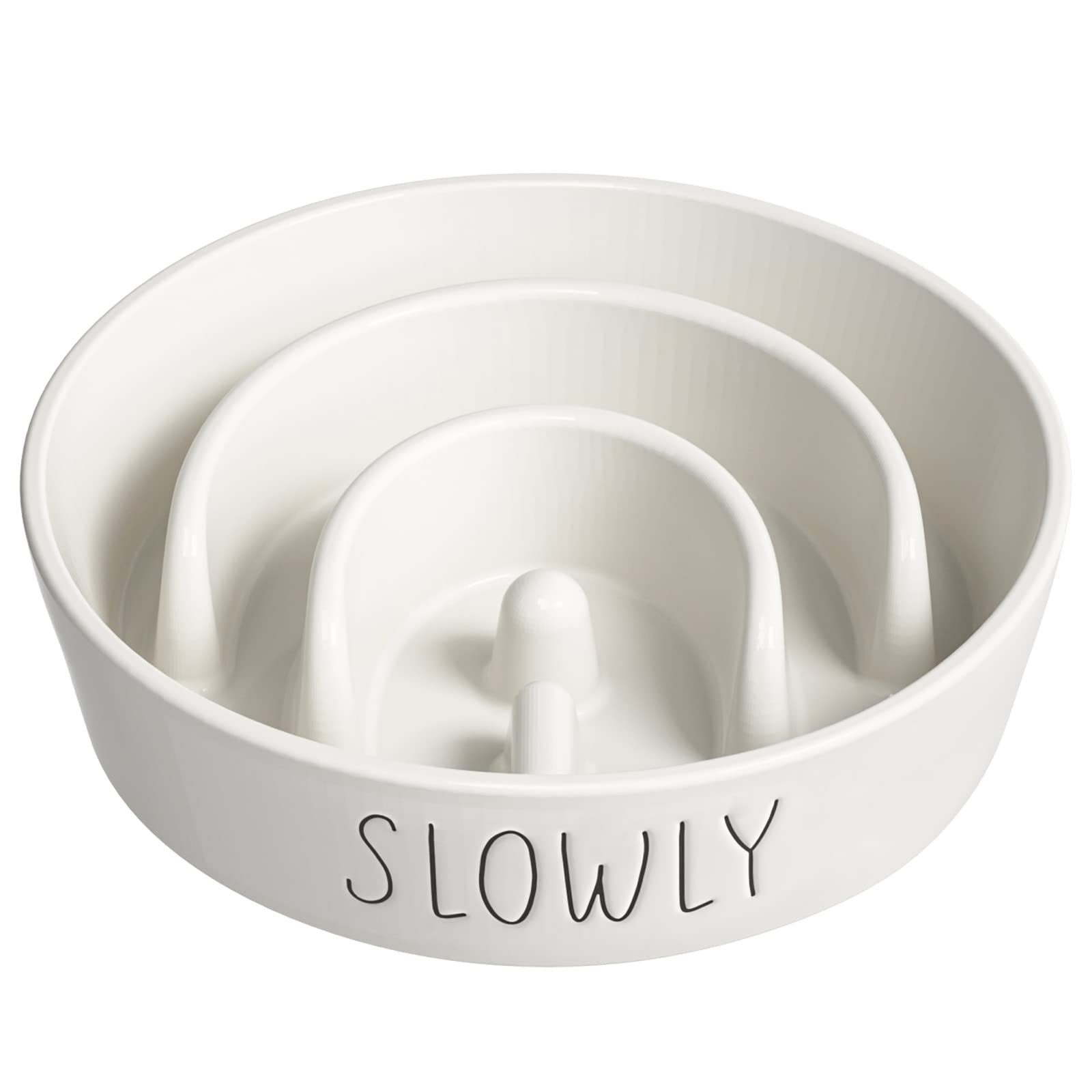 Slow Feeder Dog Bowl - 1.5 Cups Ceramic Puzzle Feeder for Small & Medium Breeds, Maze Design Bowl for Puppy & Fast Eaters, White