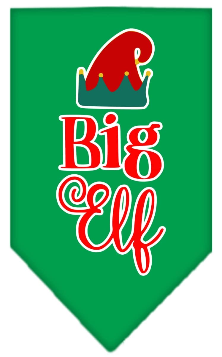 Christmas Pet and Dog Bandana Screen Printed, &quot;Big Elf&quot; Emerald Green Small