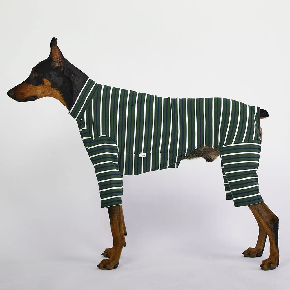 Lucky Petter Small Dog Pajamas Basic Onesie Doggie Jammies Stretchable Dog Jumpsuit Bodysuit Pjs (3X-Large, Stripe Green)