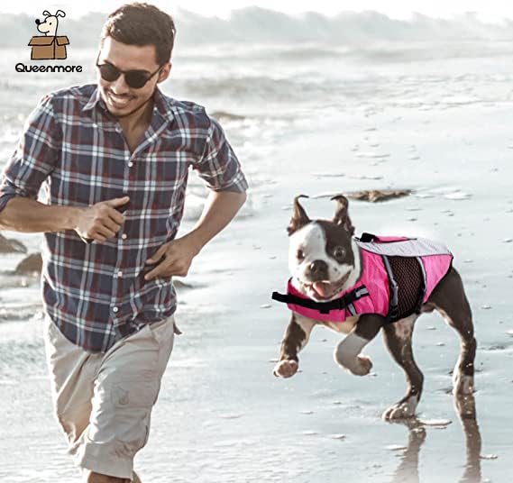 Dog Life Jacket Swimming Vest Lightweight High Reflective Pet Lifesaver With Lift Handle, Leash Ring Pink,Xs