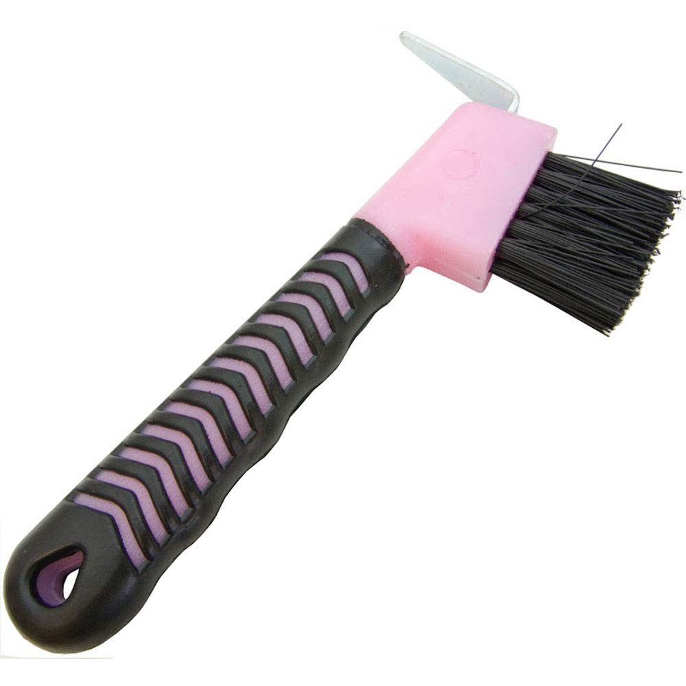 Intrepid International Rubber Handle Hoof Pick with Brush, Pink - The Ultimate Tool for Easy Horse Hoof Cleaning, Grooming, and 