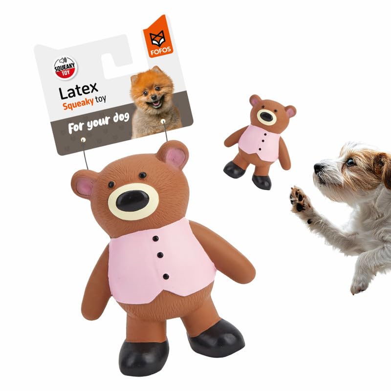 BarkButler x FOFOS Latex Bear Squeaky Dog Toy  100% Natural Rubber & Squeaky Toys for Dogs, Lightweight Small Dog Toys (010kgs