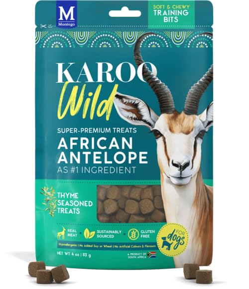 Karoo Wild Training Bits Thyme Seasoned Treats for Dogs - 4 oz - Soft & Chewy Protein Bits Made with African Antelope - Great fo