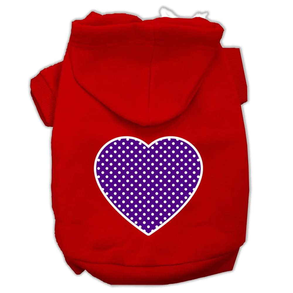 Pet Dog & Cat Hoodie Screen Printed, 'Purple Swiss Dots Heart' Red Md (6-10 Lbs.)