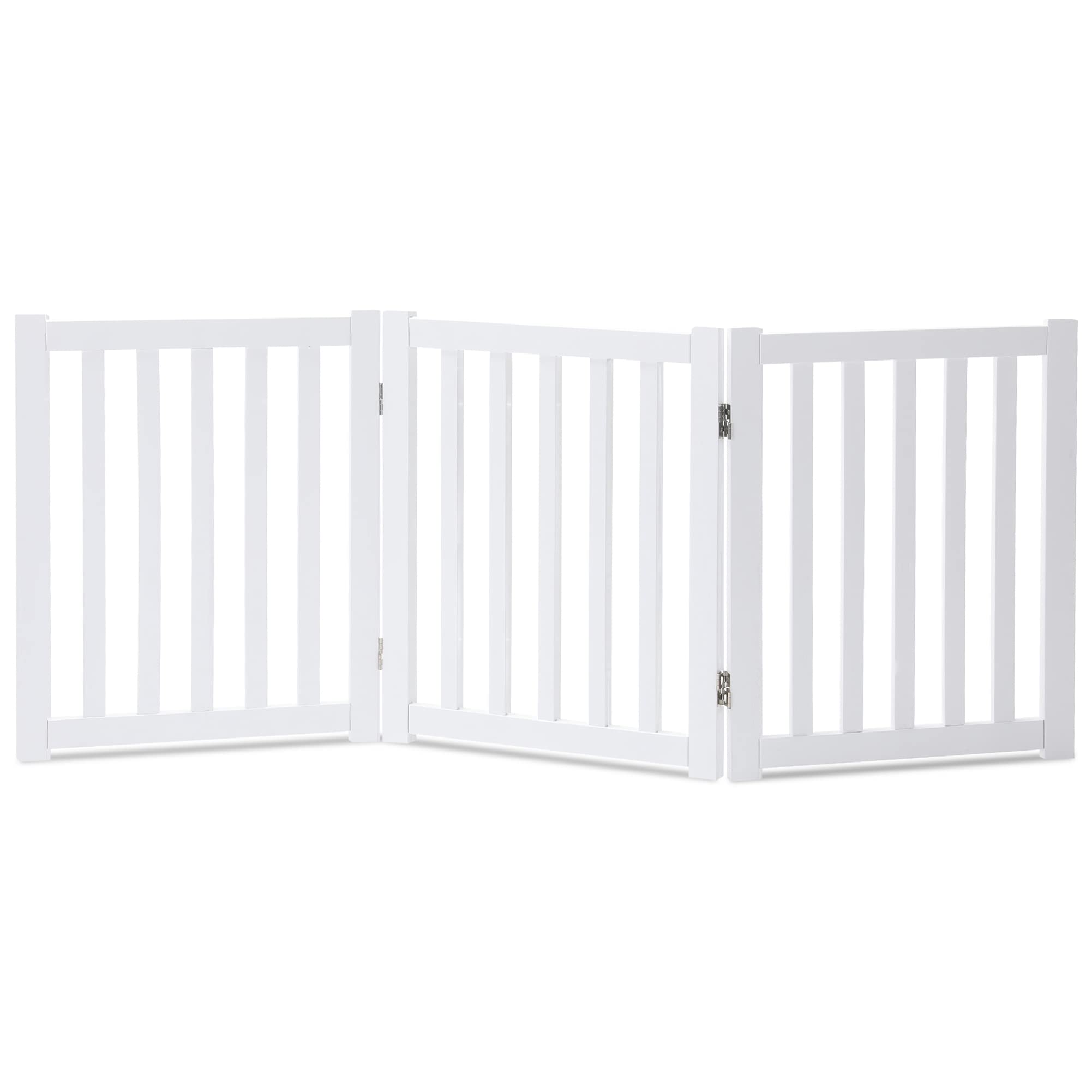 Lzrs Solid Hardwood Freestanding Pet Gate,Wooden Dog Gates For Doorways,Nature Wood Dog Gates For The House,Dog Gate For Stairs,Freestanding Indoor Gate Safety Fence,White,24' Height-3 Panels