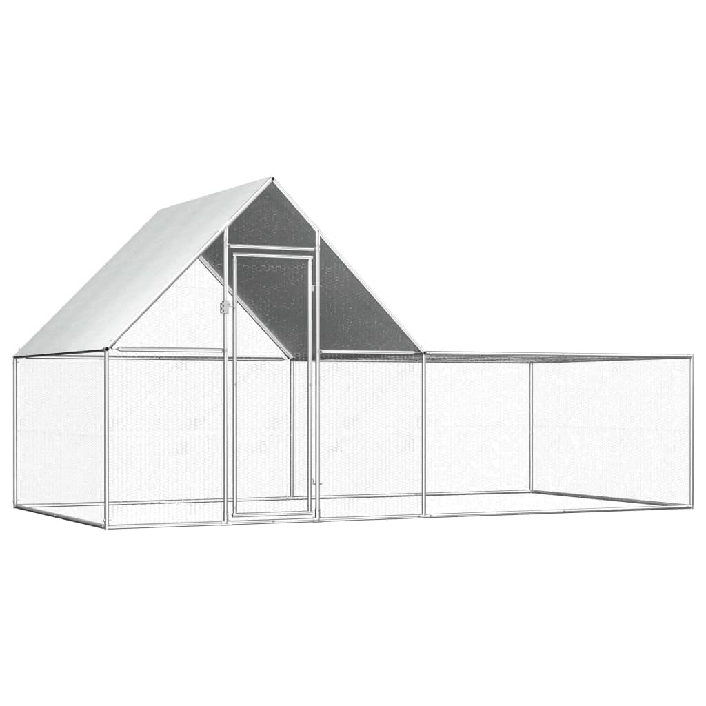 vidaXL Chicken Coop, 13.1x6.6x6.6, Durable Galvanized Steel, Water-Resistant Roof, Lockable Door, Ideal for Chicken, Hen, Duc