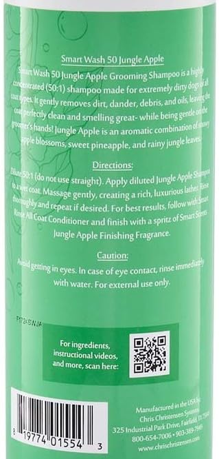 Chris Christensen SmartWash50 Jungle Apple Ultra Concentrated Dog Shampoo, Makes up to 50 Bottles, Groom Like a Professional, Co