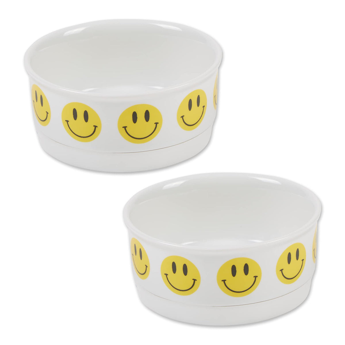 Bone Dry Ceramic Food & Water Bowls for Pets Non-Slip for Secure, Less Messy Feeding, Microwave & Dishwasher Safe, Small Set, 4.25x2, Smiley Face, 2 Count