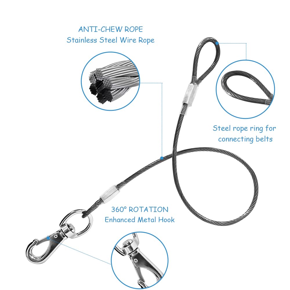 Mi Metty Chew Proof Dog Leash - 2Pack Metal Cable Lead,No Tangle Multiple Dog Leashes for Small and Medium Dogs- Heavy Duty Leas