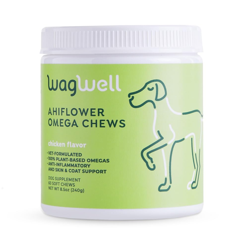 WagWell Ahiflower Omega Oil Dog Chews - Vet-Formulated Skin, Coat, Hip and Joint - Plant-Based Omega 3, 6 and 9 Supplement - Nat