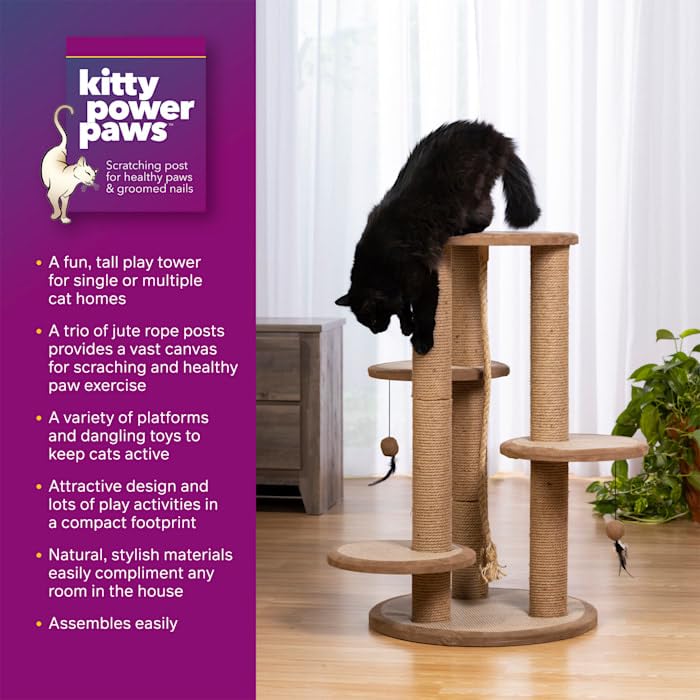 Prevue Pet Products 7150 Kitty Power Paws Multi-Platform Posts With Tassels Cat Scratcher, Natural