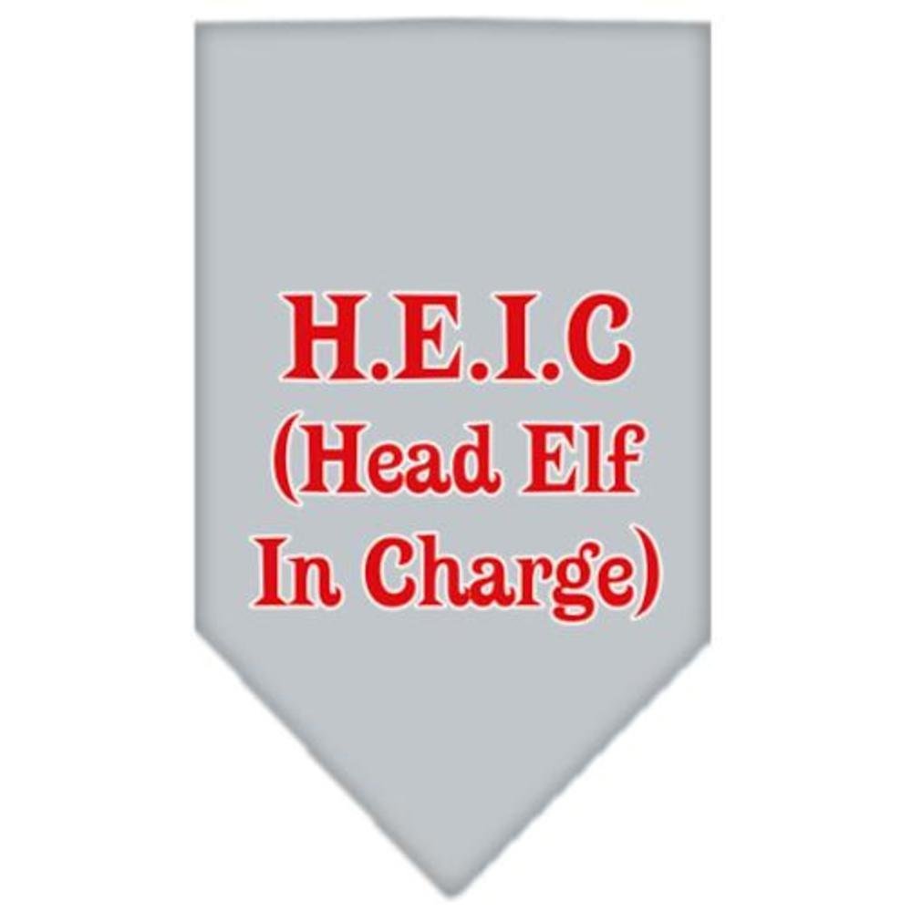 Christmas Pet and Dog Bandana Screen Printed, &quot;Head Elf In Charge&quot; Grey Large