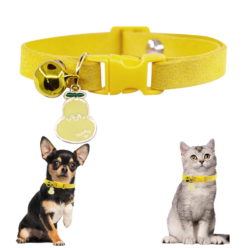 Yellow Xs Dog Collar With Bell, Pretty Hot Pink Cat Collars With Bells Girl Puppy Collar For Xxs Xs Tiny Pet Female Dogs Kitten 