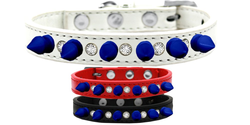 Mirage Pet Products Crystal and Blue Spikes Dog Collar, Size 14, White