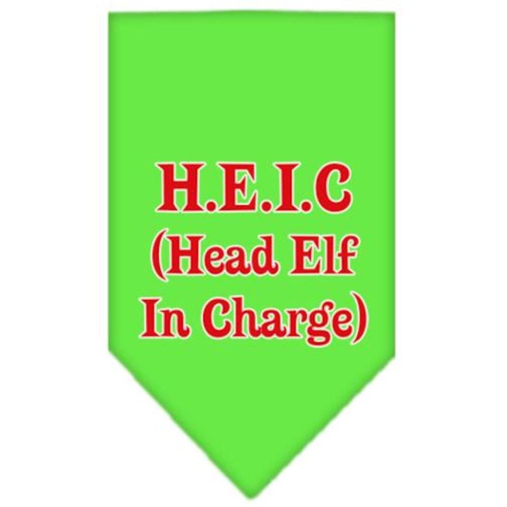 Christmas Pet and Dog Bandana Screen Printed, &quot;Head Elf In Charge&quot; Lime Green Small
