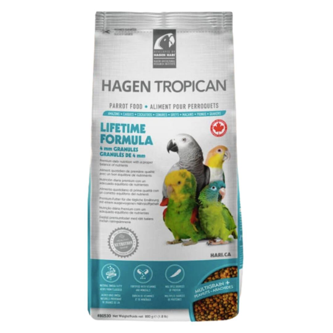 HARI Tropican Bird Food, Hagen Parrot Food with Peanuts & Sunflower Seeds, Maintenance Parrot Granules, Lifetime Formula, 1.8 lb