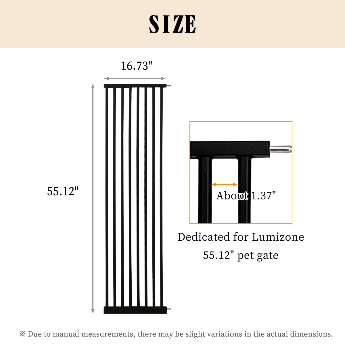 Lumizone Extra Tall Pet Gate 55.12'' High Pressure Mounted 16.73'' Wide Extension kit 1.37'' Gap (16.73'', Black)