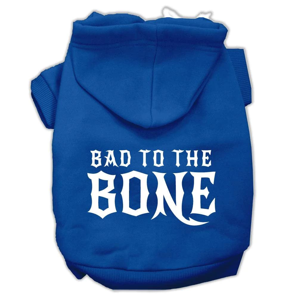 Pet, Dog & Cat Hoodie Screen Printed, 'Bad To The Bone' Blue Sm (3-6 Lbs.)