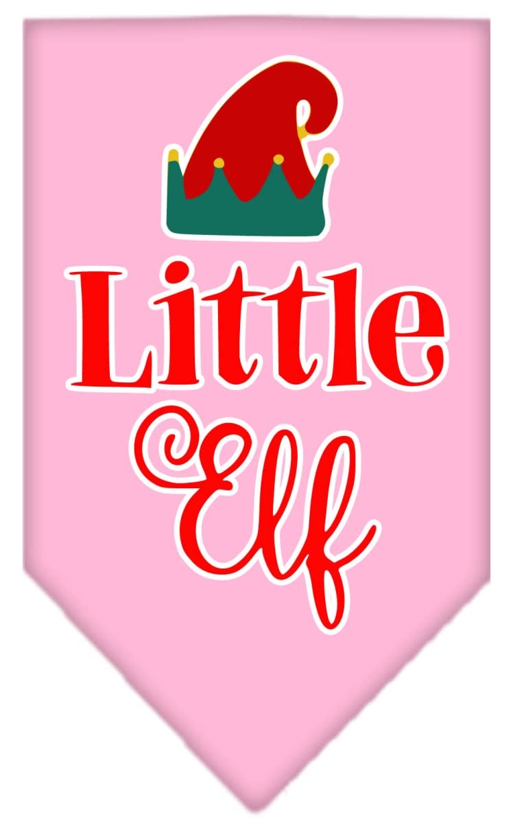 Christmas Pet and Dog Bandana Screen Printed, &quot;Little Elf&quot; Light Pink Large