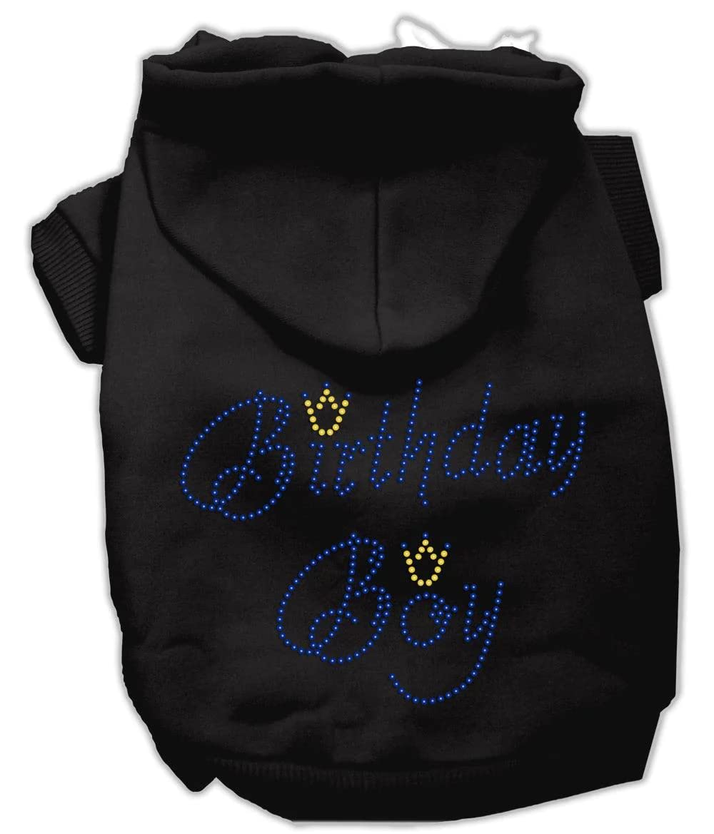 Birthday Pet Dog & Cat Hoodie Rhinestone, &quot;Birthday Boy&quot; Black 3XL (25-35 lbs.)