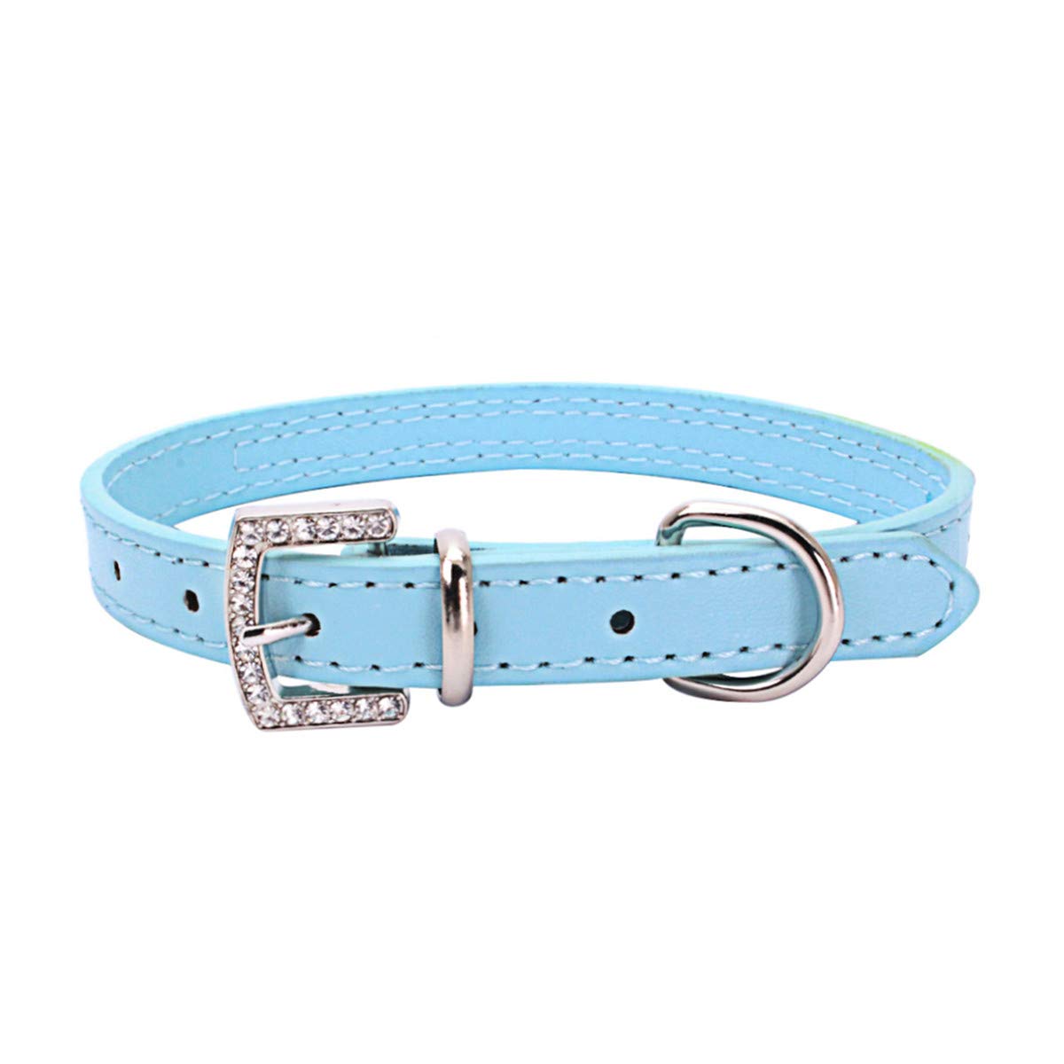 Thain Basic Adjustable Dog Cat Collar Bling Rhinestones Shing Diamonds Pu Leather With Rhinestones Buckle (S(Length 10'-13'),