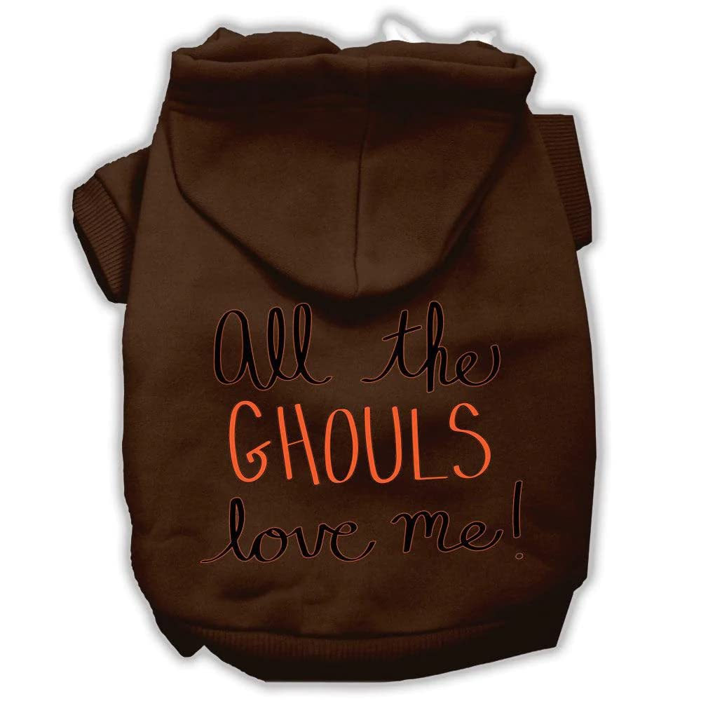 Halloween Pet, Dog & Cat Hoodie Screen Printed, 'All The Ghouls Love Me' Brown Md (6-10 Lbs.)