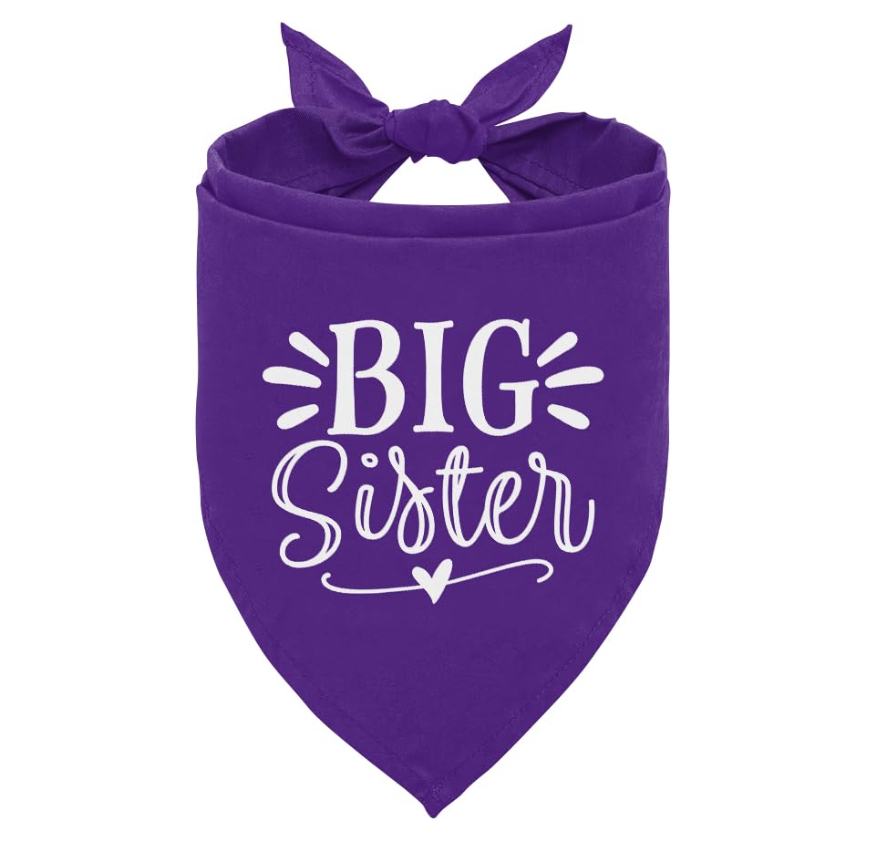 Big Sister Dog Bandana, Purple Dog Bandana, Pet Scarf Accessories, Pet Triangle Scarf, Dogs Bandanas For Small Medium Dogs (M)