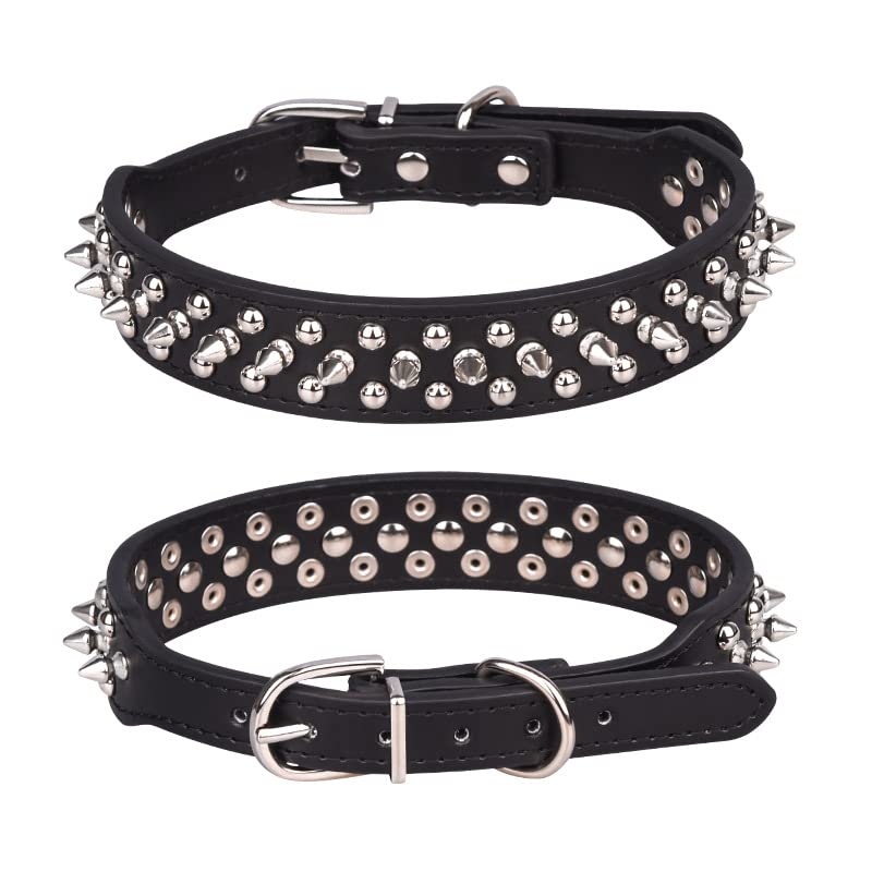 Spiked Dog Collar Soft Pu Leather Rivet Spike Studded Puppy Adjustable Cat Collars Black Xxs