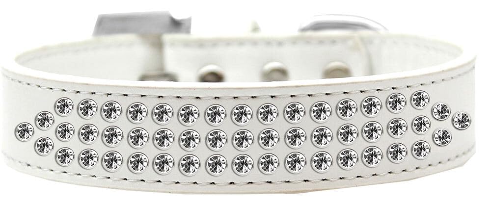 Mirage Pet Products Three Row Clear Crystal Dog Collar, Size 16, White