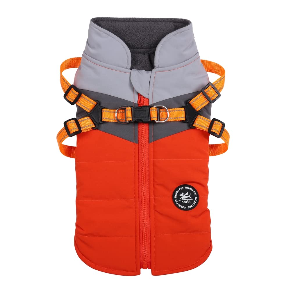Norbi Pet Warm Jacket Small Dog Vest Harness Puppy Winter 2 In 1 Outfit Cold Weather Coat (Medium, Orange-A)