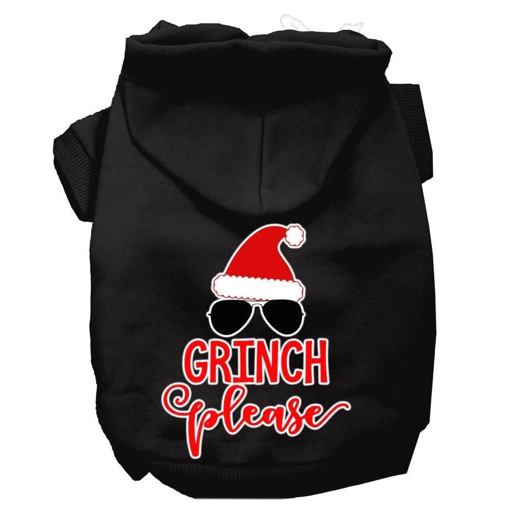 Christmas Pet Dog & Cat Hoodie Screen Printed, 'Grinch Please' Black Md (6-10 Lbs.)