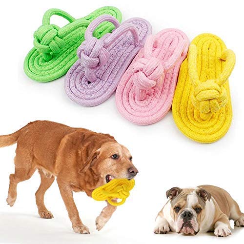 Pups&Pets Slipper Shaped Shoes Natural Cotton Pet Chew Toys Rope Teething Playing Fun Toy Sandal For Small Cat Dog Puppy Combo O