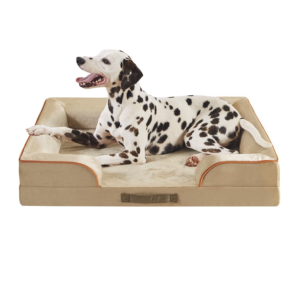 Friends Forever Orthopedic Dog Bed for Large Dogs, Waterproof Memory Foam Dog Sofa Bed L with Removable Washable Cover, Ally Kha