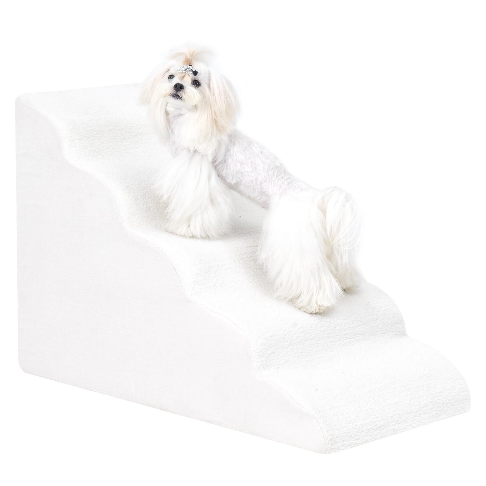 Uross Doggy Stairs For Small Dogs & Cats, High Density Foam Pet Steps Stairs W/ 5 Tiers For High Bed/Couch (Beige)