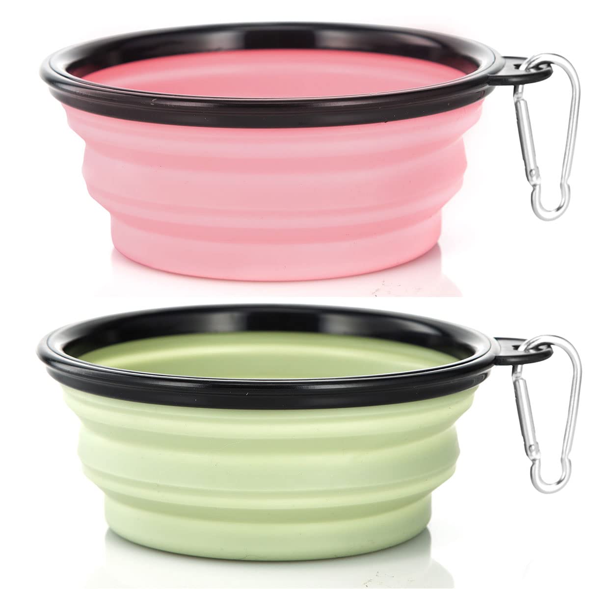 Dog Bowl Pet Collapsible Bowls, 2 Pack Collapsible Dog Water Bowls For Cats Dogs, Portable Pet Feeding Watering Dish For Walking Parking Traveling With 2 Carabiners (Small, Fairy Pink+Sprout Green)