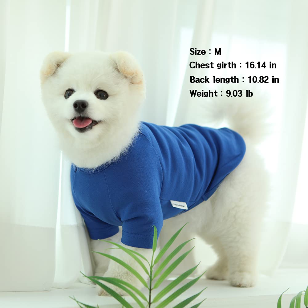 Lucky Petter Dog Shirt For Small Dogs Plain T-Shirts Soft Breathable Dog Cotton Shirt Pet Clothes (Small, Blue)