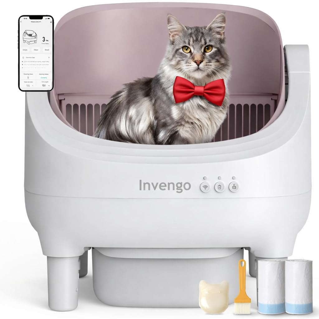 Invengo Automatic Cat Litter Box Self Cleaning, App Control, Open-Top Automatic Litter Box with Safety Sensors, Ultra-Quiet, 10.