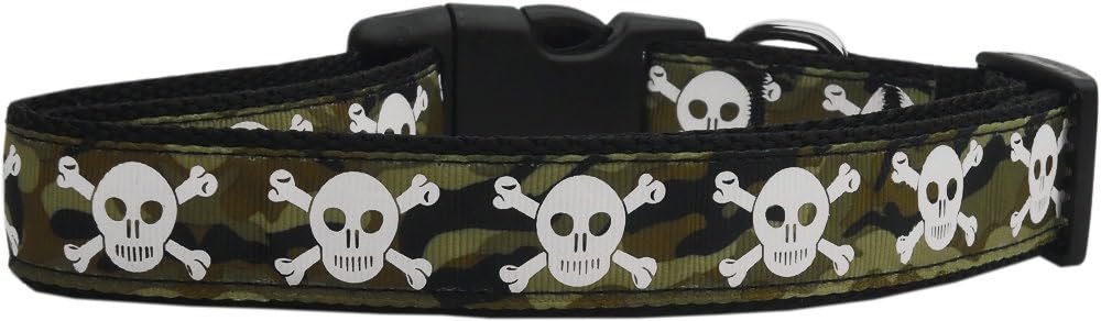 Pet Dog & Cat Nylon Collar or Leash, &quot;Camo Skulls&quot; MD Narrow Collar