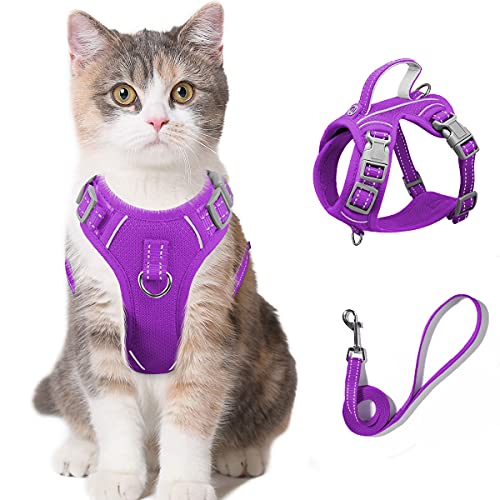 Cat Harness And Leash Set For Walking Escape Proof For Small Large Cat Kitten Harness With Id Tag Pocket (Purple,S)