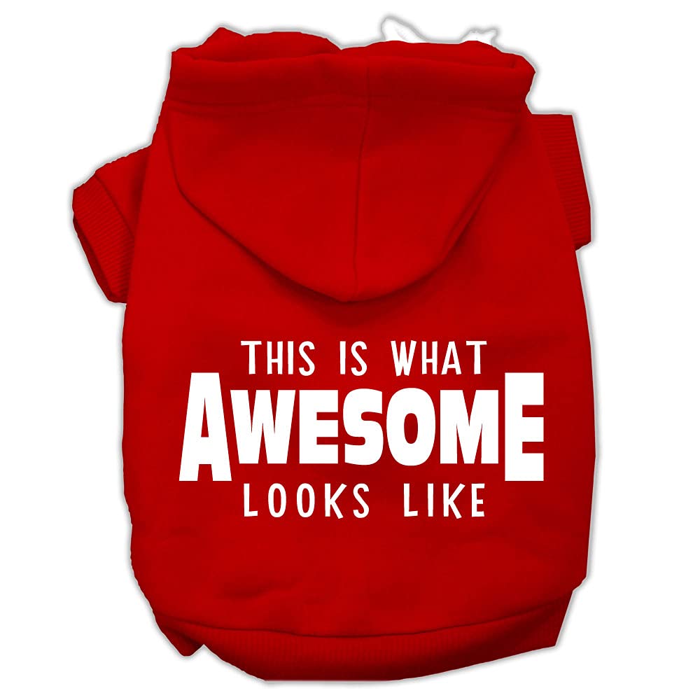 Pet Dog & Cat Hoodie Screen Printed, 'This Is What Awesome Looks Like' Red Lg (10-14 Lbs.)