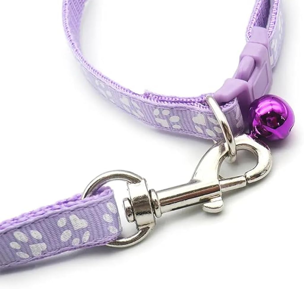 Purple Small Puppy Collar Girl Leash Set, Nylon Basic Reflective Puppy Collars Paw Print For Xxs Xs Small Dog Cat Pet Animal Lit