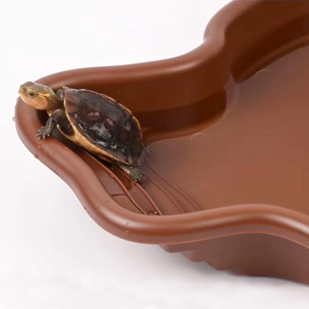 Flushbay Extra Large Reptile Bathing Pool Reptile Feeding Dish Water Bowl with Ramp Aquarium Ornament for Gecko, Snake, Turtle,
