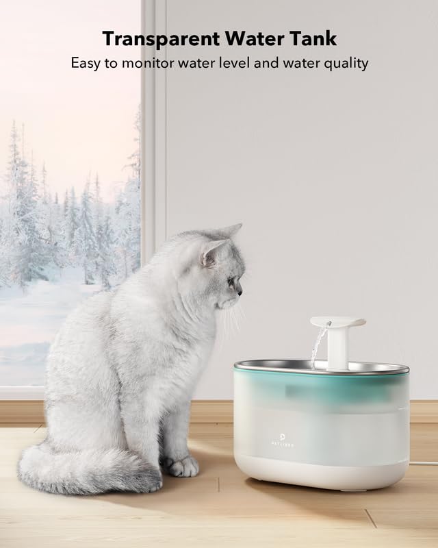 PETLIBRO Cat Water Fountain 2.1L, Ultra Quiet BPA-Free Stainless Steel Blue Pet Dispenser with 2 Flow Modes & 4 Filters
