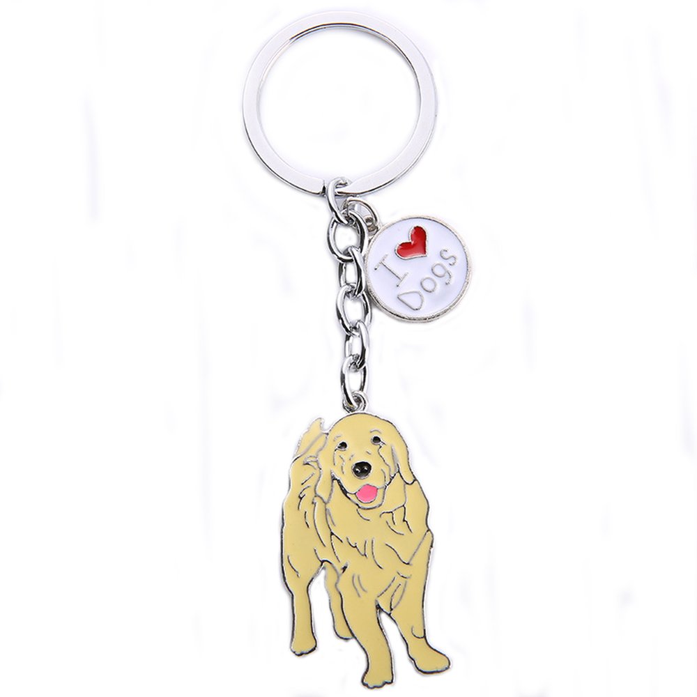 Harikaji Dog Keychain ring, Cool Cute Pet Dog Keyring Bag Charm Mini Metal Key Ring Keyfob (Golden Retriever 2)