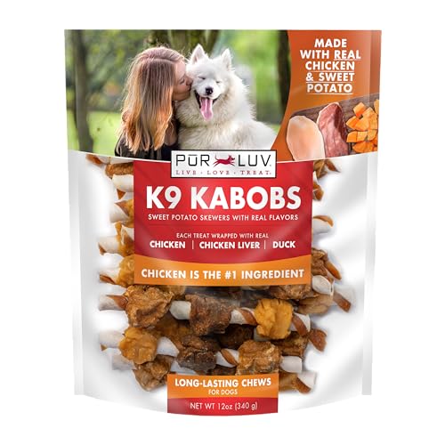 Pur Luv Dog Treats, K9 Kabobs for Dogs Made with Real Chicken, Duck, and Sweet Potato, 12 Ounces, Healthy, Easily Digestible, Lo