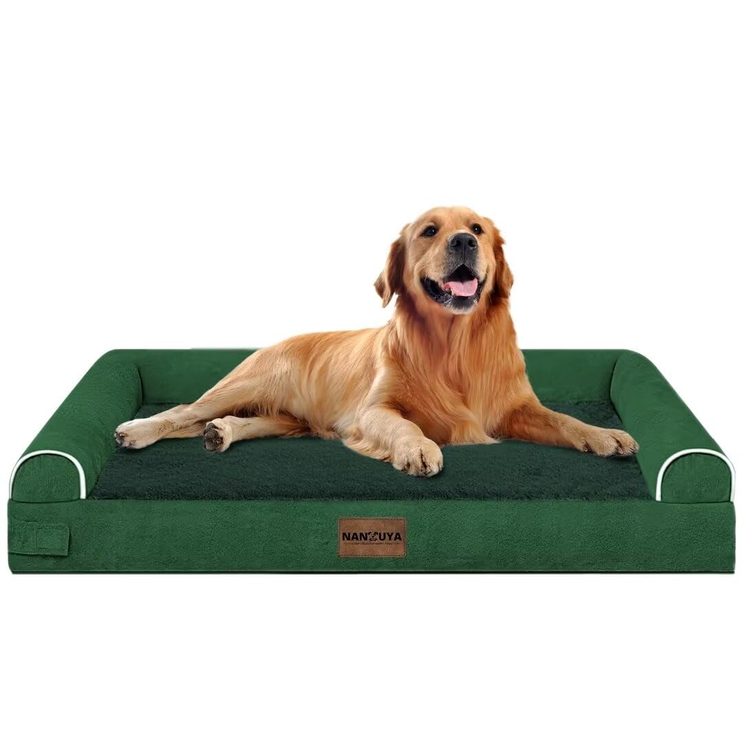 Large Dog Bed Orthopedic Washable: Beds Bolster Xl Bed Big Xlarge Dogs Egg Crate Foam Couch Sofa Waterproof With Removable Cover - Emerald